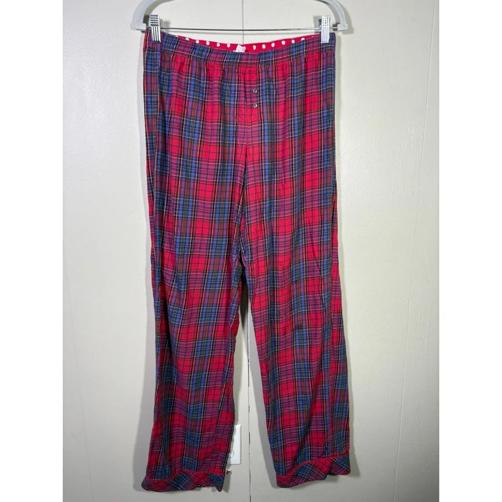 Victorias Secret Pajama Set Red Plaid Long Sleeve Button Down Pants Small Long